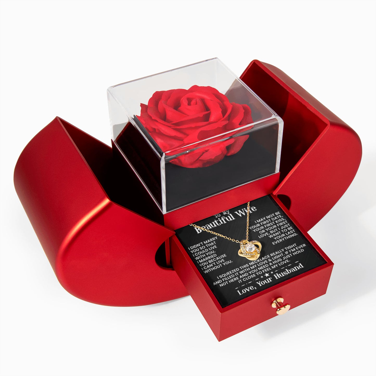 To My Beautiful Wife - Rose and Love knot Necklace Gift Set - INCLUDES FREE SHIPPING